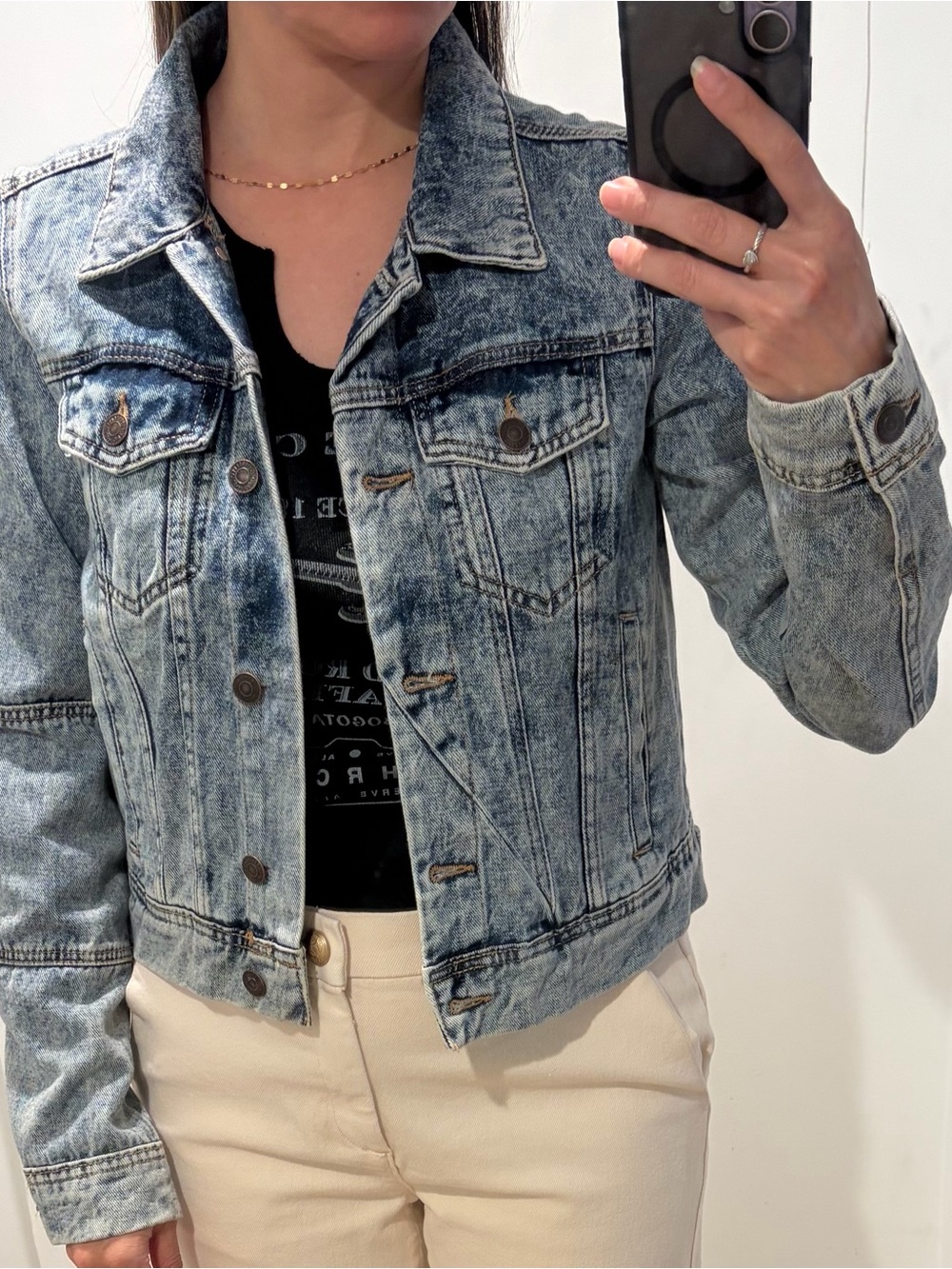 Free People Acid Wash Light Blue Denim Jacket